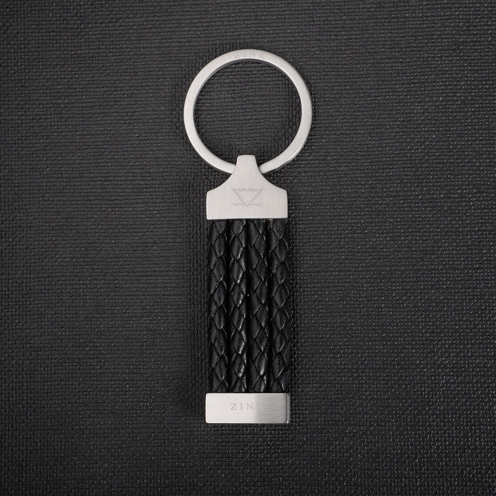 ZINK Keychain - Silver & Black - Stainless Steel & Leather | ZJKC008B