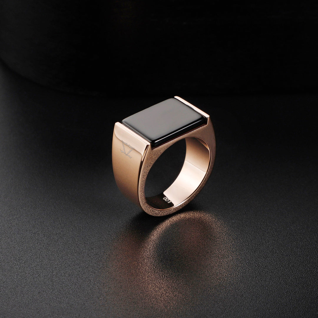 ZINK Men's Gold & Black Stainless Steel Ring | ZJRG039G