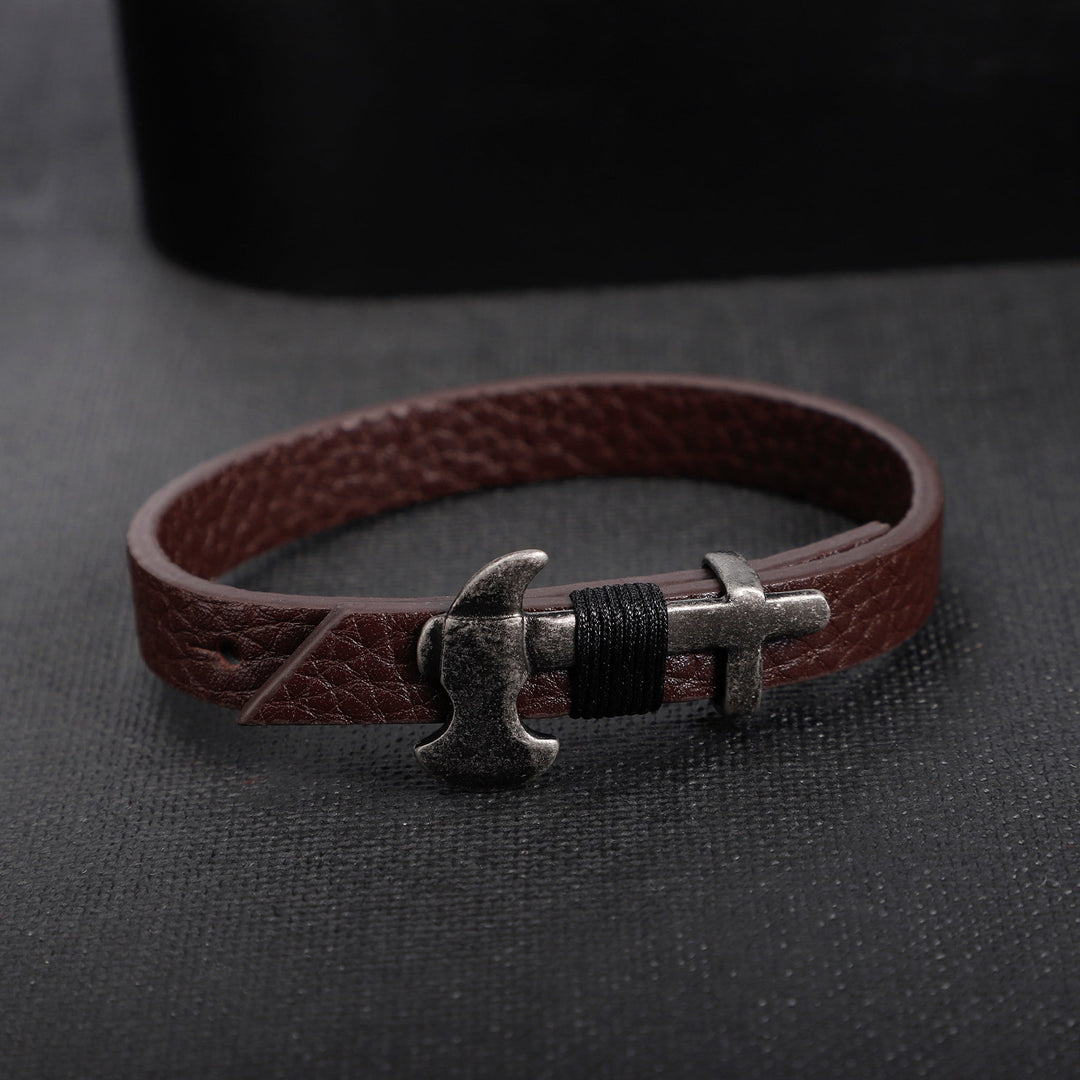 ZINK Men's Brown Stainless Steel & Leather Bracelet | ZJBC045BR