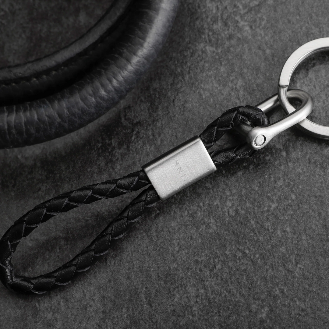 ZINK Keychain - Silver & Black - Stainless Steel & Leather | ZJKC011B