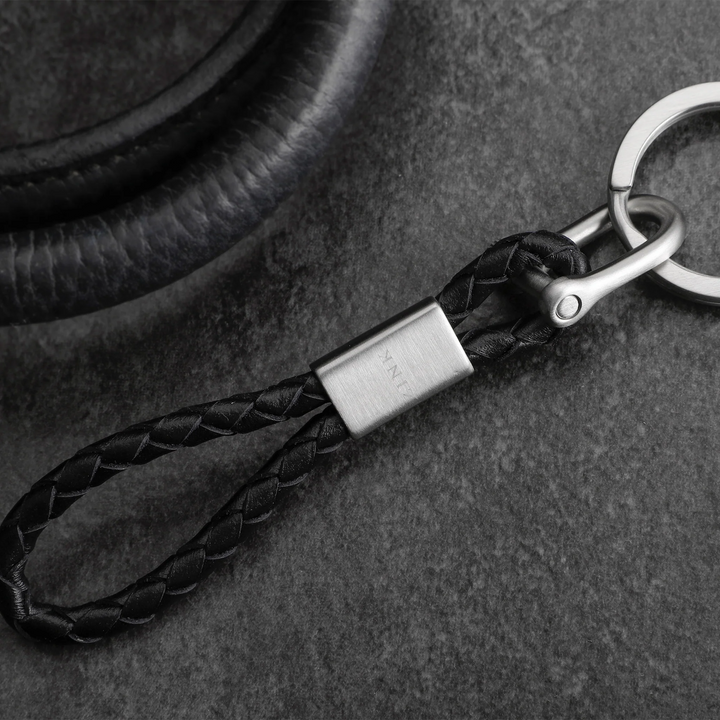 ZINK Keychain - Silver & Black - Stainless Steel & Leather | ZJKC011B