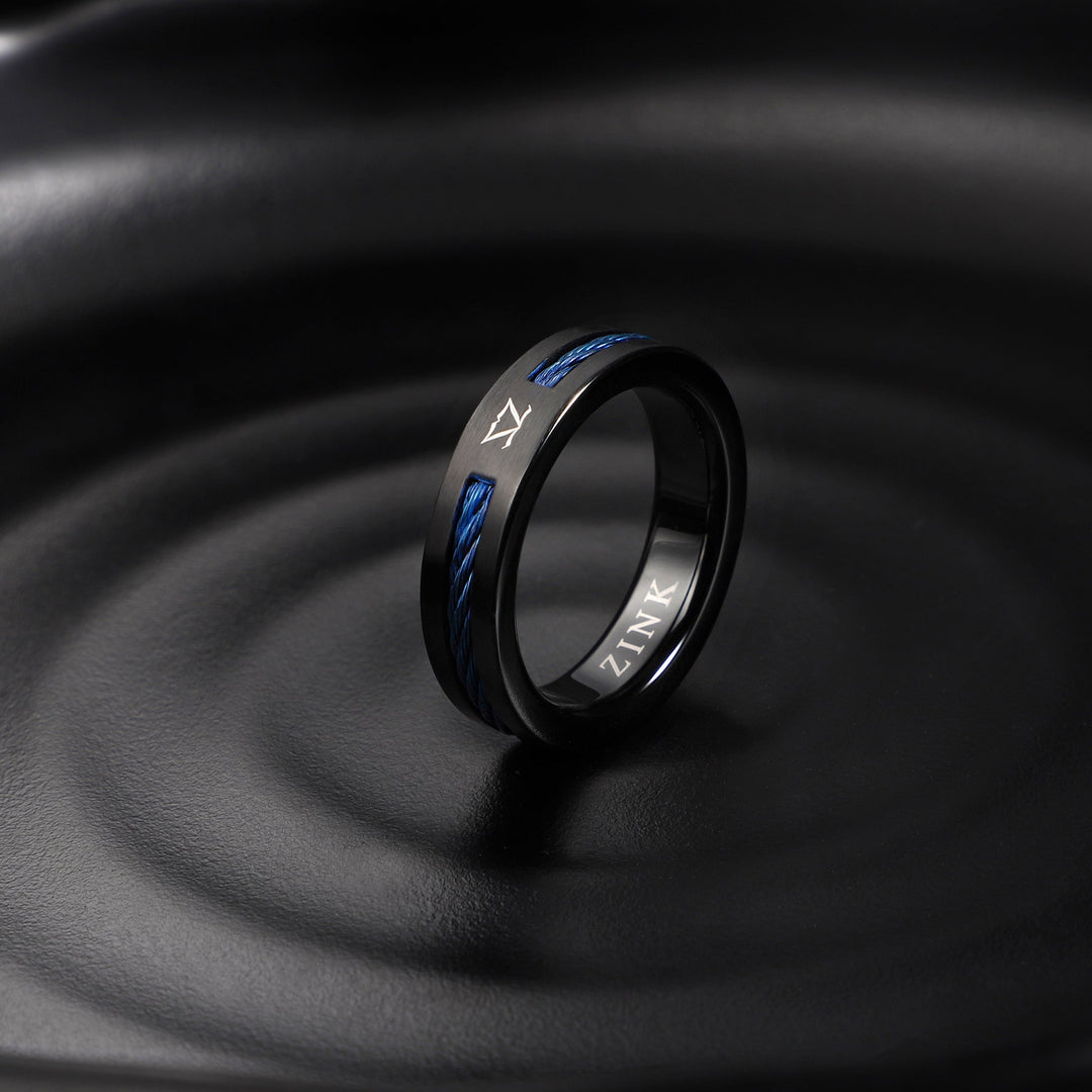 ZINK Men's Black & Blue Stainless Steel Ring | ZJRG041BL