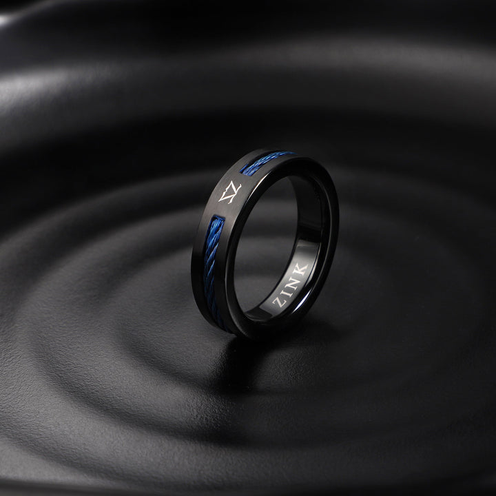 ZINK Men's Black & Blue Stainless Steel Ring | ZJRG041BL