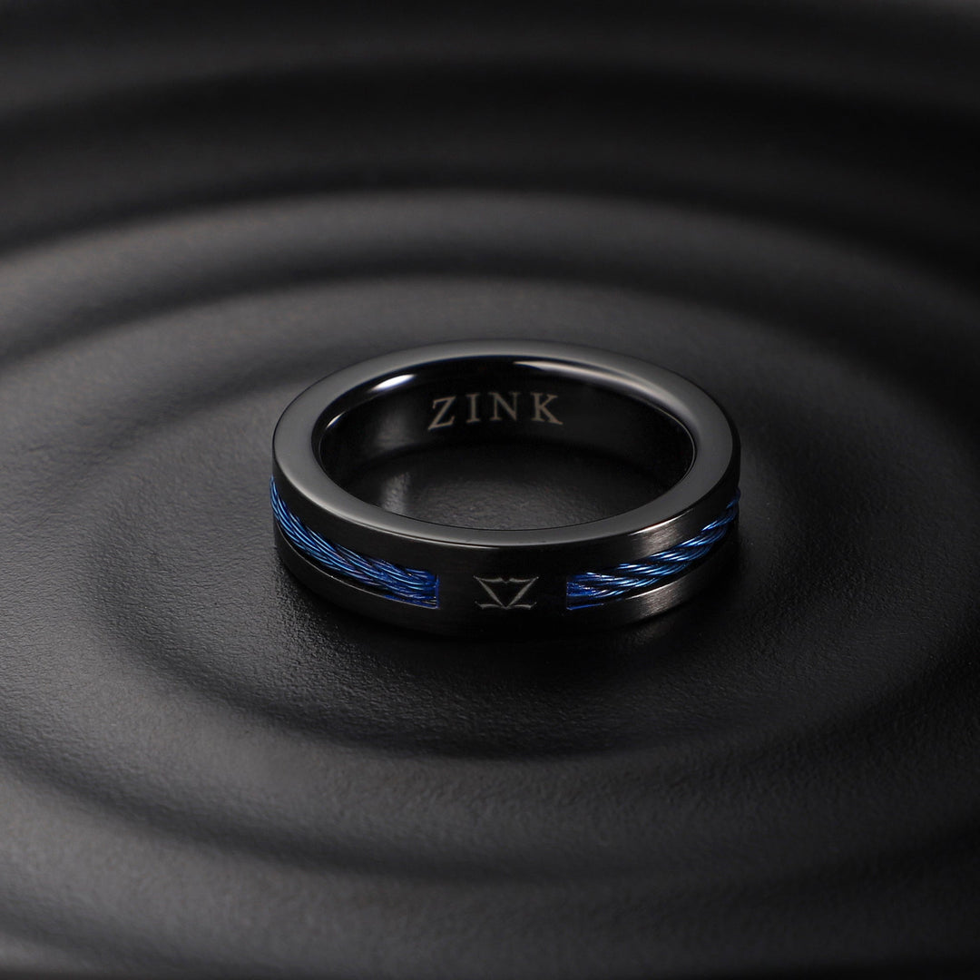 ZINK Men's Black & Blue Stainless Steel Ring | ZJRG041BL