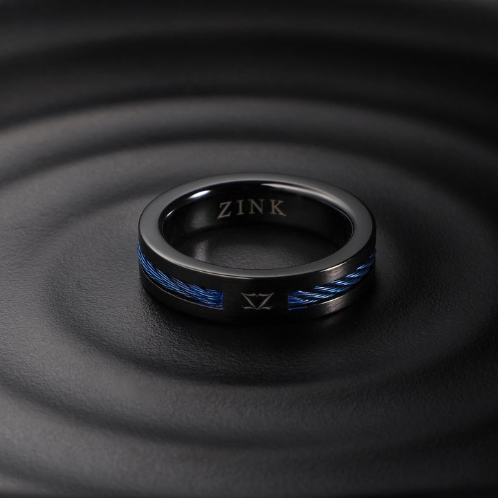 ZINK Men's Black & Blue Stainless Steel Ring | ZJRG041BL